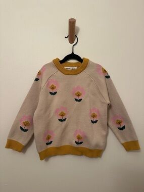 Darling Colorful Folk Art Floral Cottage-core Toddler Girl Knit Sweater